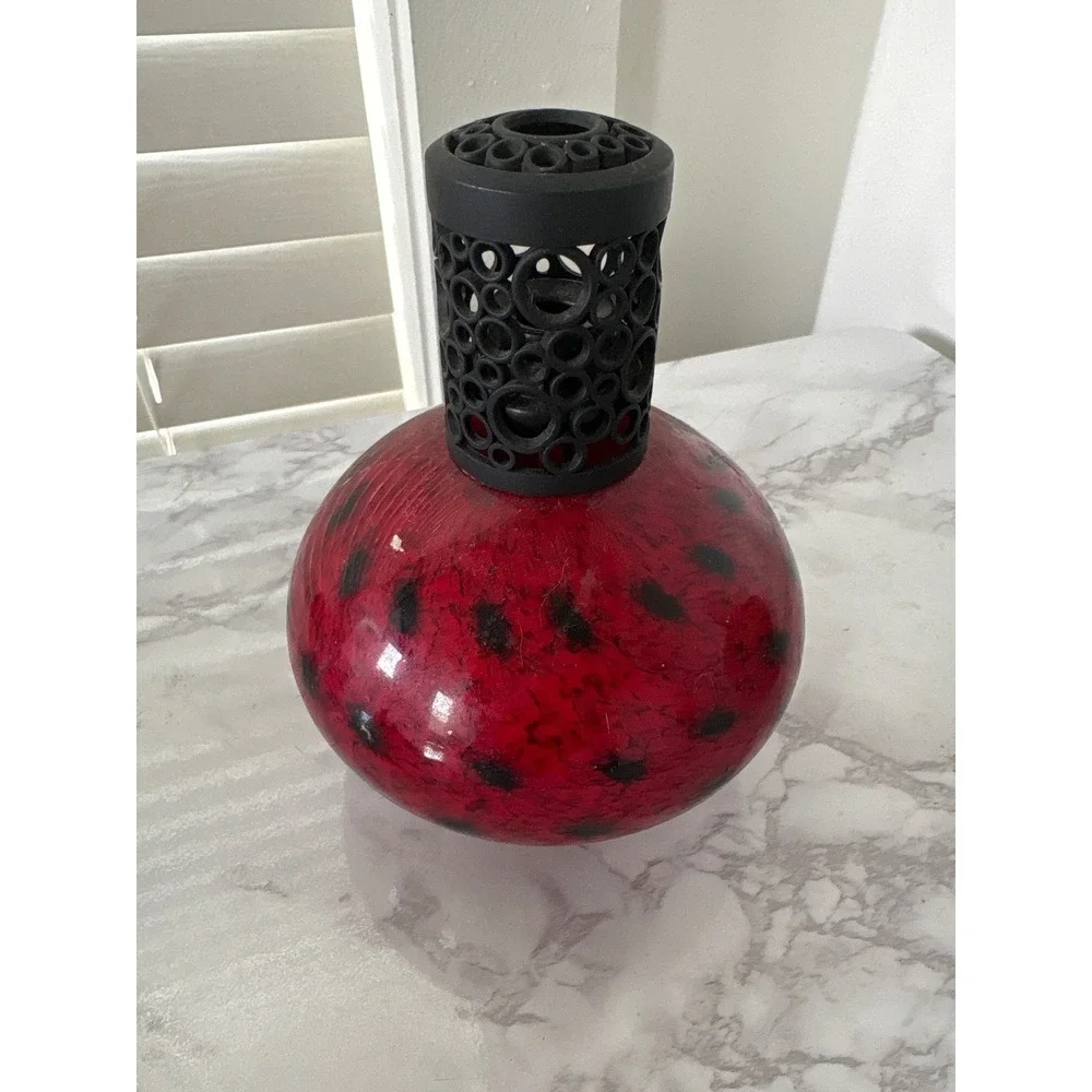 Vintage Art Glass Fragrance Lamp Black Mottled 6in